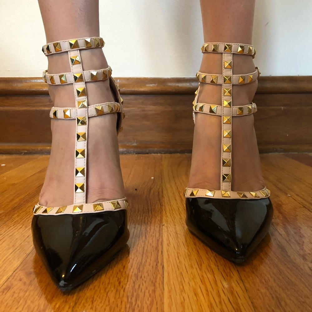 Black Patent Heels with Stud Detail